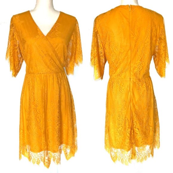 FRANCESCA'S Yellow Lace Knee Length Dress XL - Picture 3 of 8